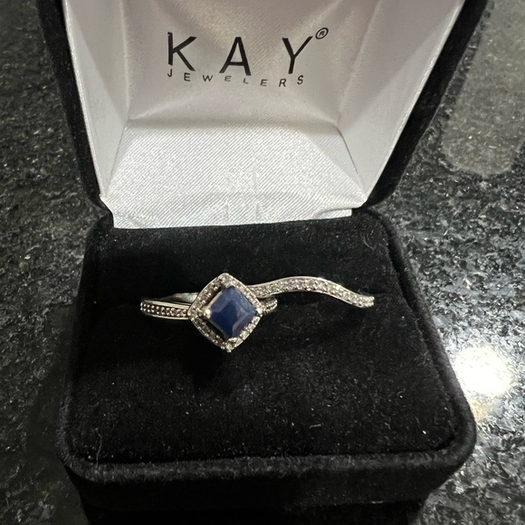 Blue sapphire & diamond bridal set - Picture 3 of 8